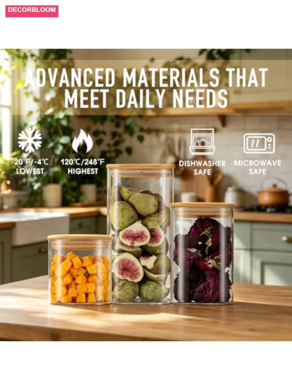 Airtight Glass Square Storage Containers with Bamboo Lid Set of 6 Stackable Jars